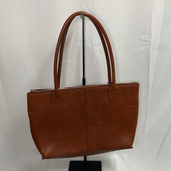 HOBO The Original Leather Zip Top Dual Handle Tote Bag British Brown - Picture 2 of 8
